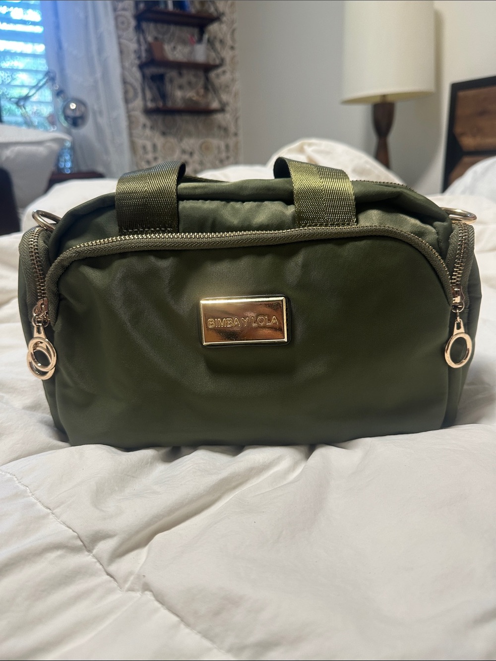 Bimba Y Lola Olive Green Nylon Crossbody Bag